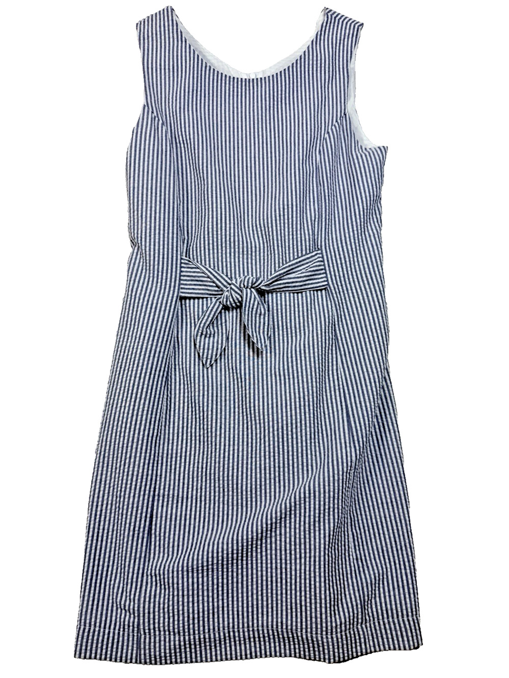 Duffield Lane Seersucker Stripe Tie Waist Sheath Dress S 100% Cotton Preppy